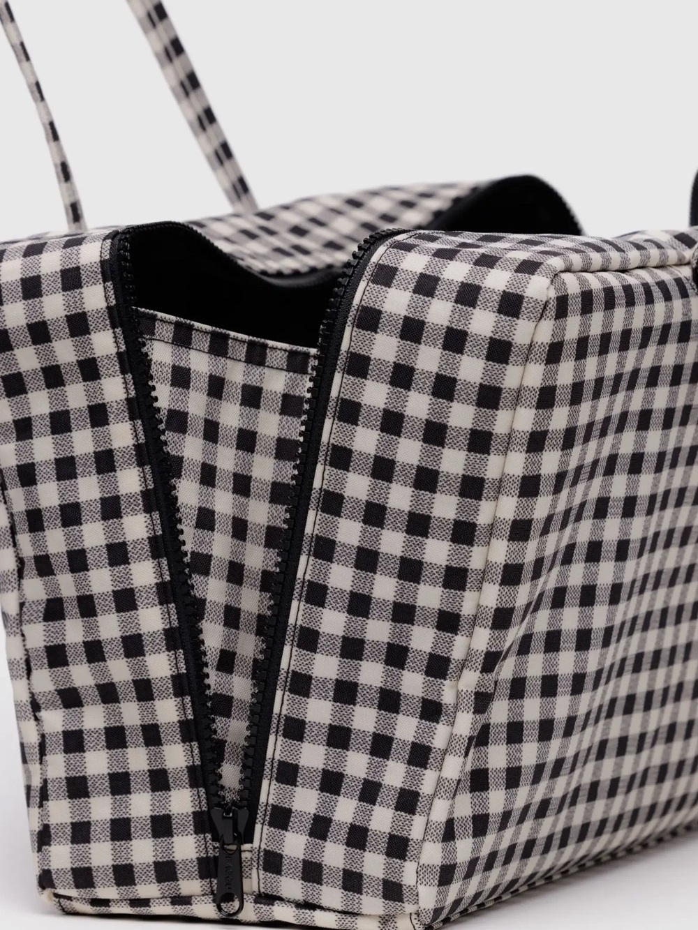 NWT BAGGU Medium Nylon Bowler Bag Black and White Gingham - Picture 10 of 11